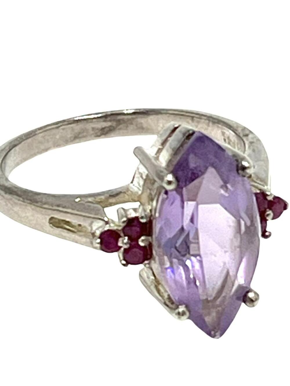Vintage Sterling Silver Amethyst & Ruby Cocktail Ring